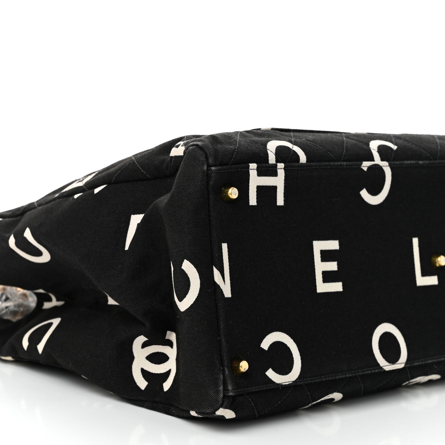 Canvas Printed Quilted Logo Tote Black White