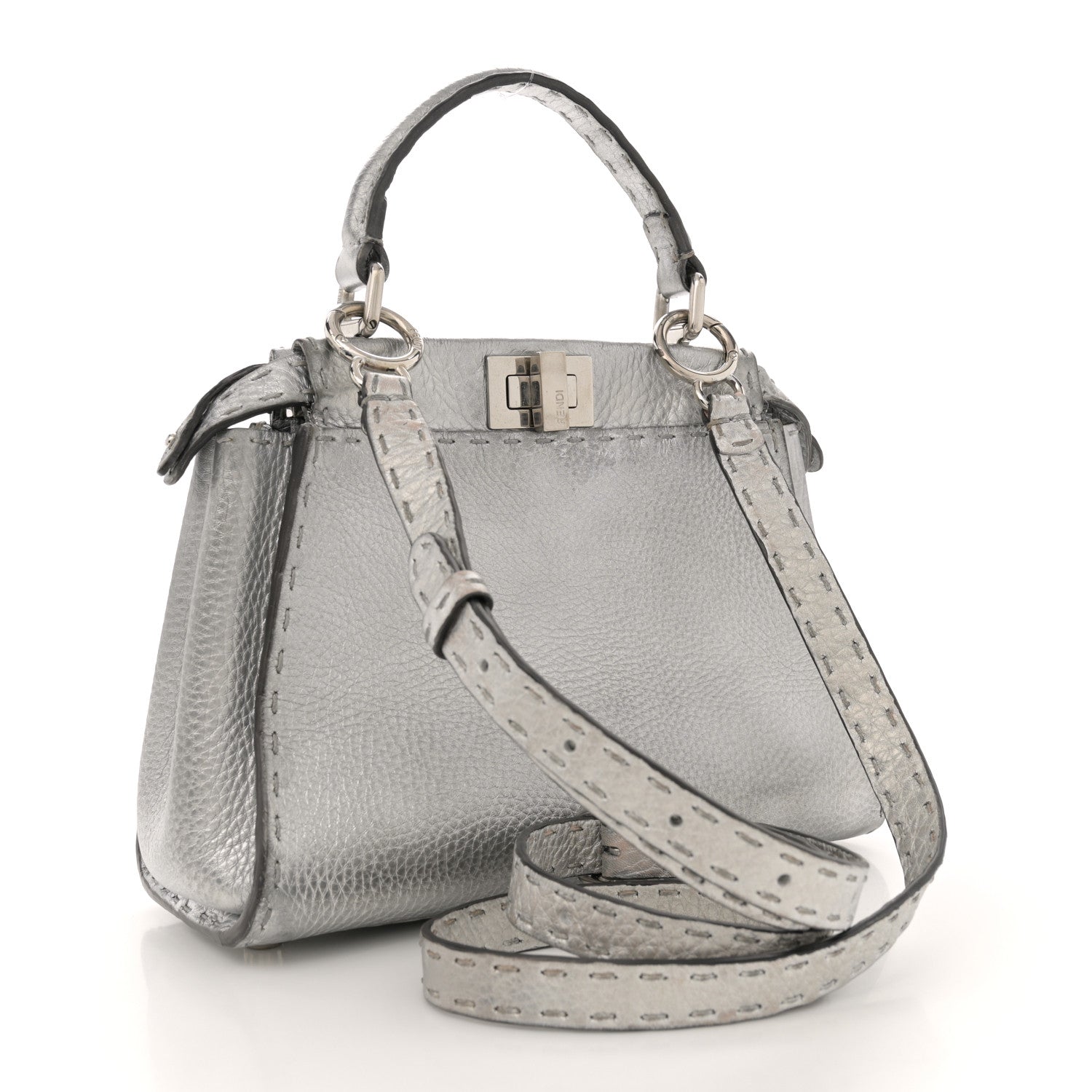 Cuoio Romano Lux Selleria Mini Peekaboo Iconic Satchel Argento