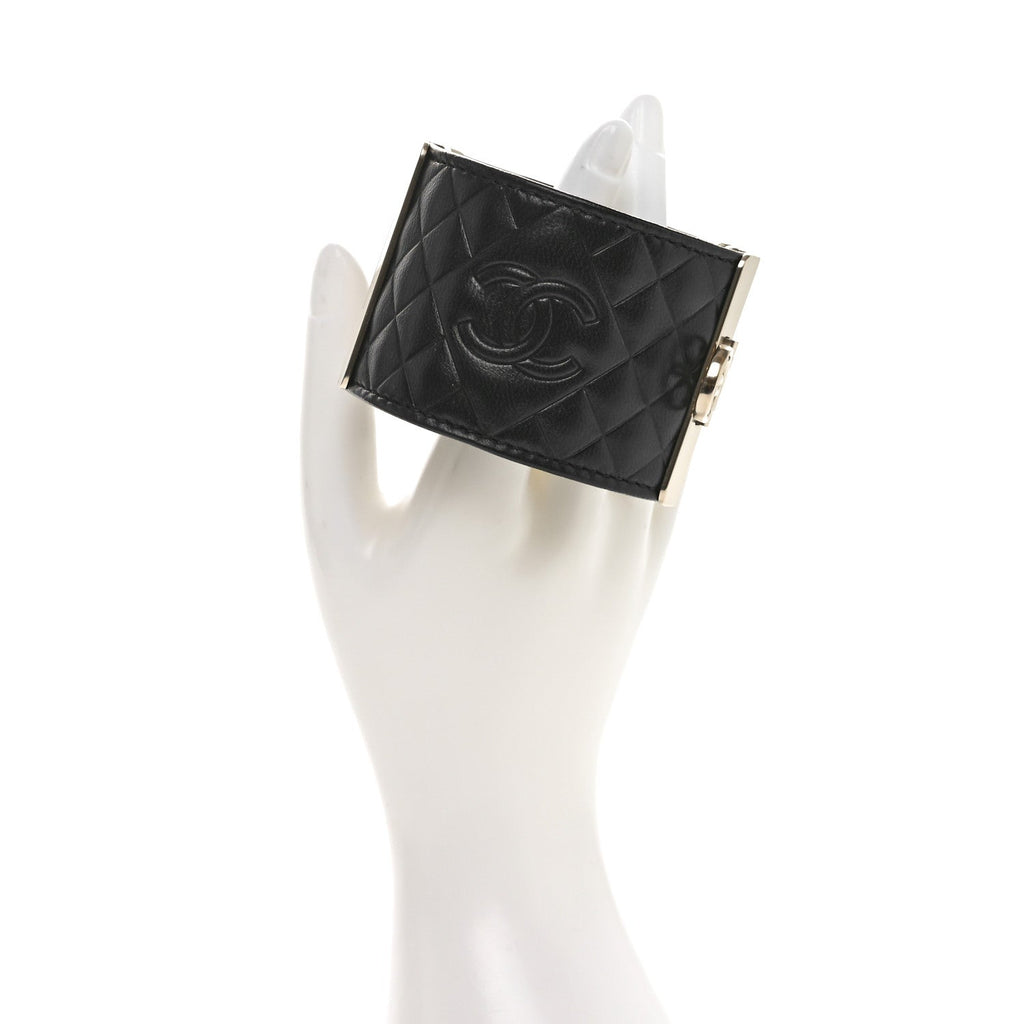 Calfskin Quilted CC Wide Cuff M Black