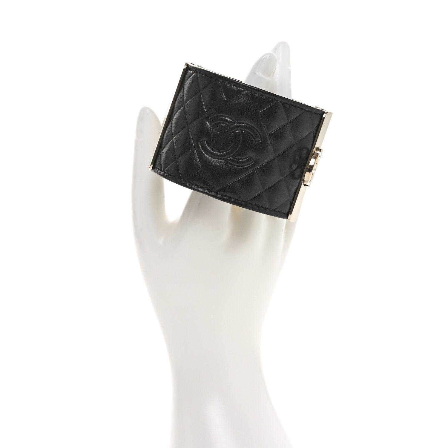 Calfskin Quilted CC Wide Cuff M Black