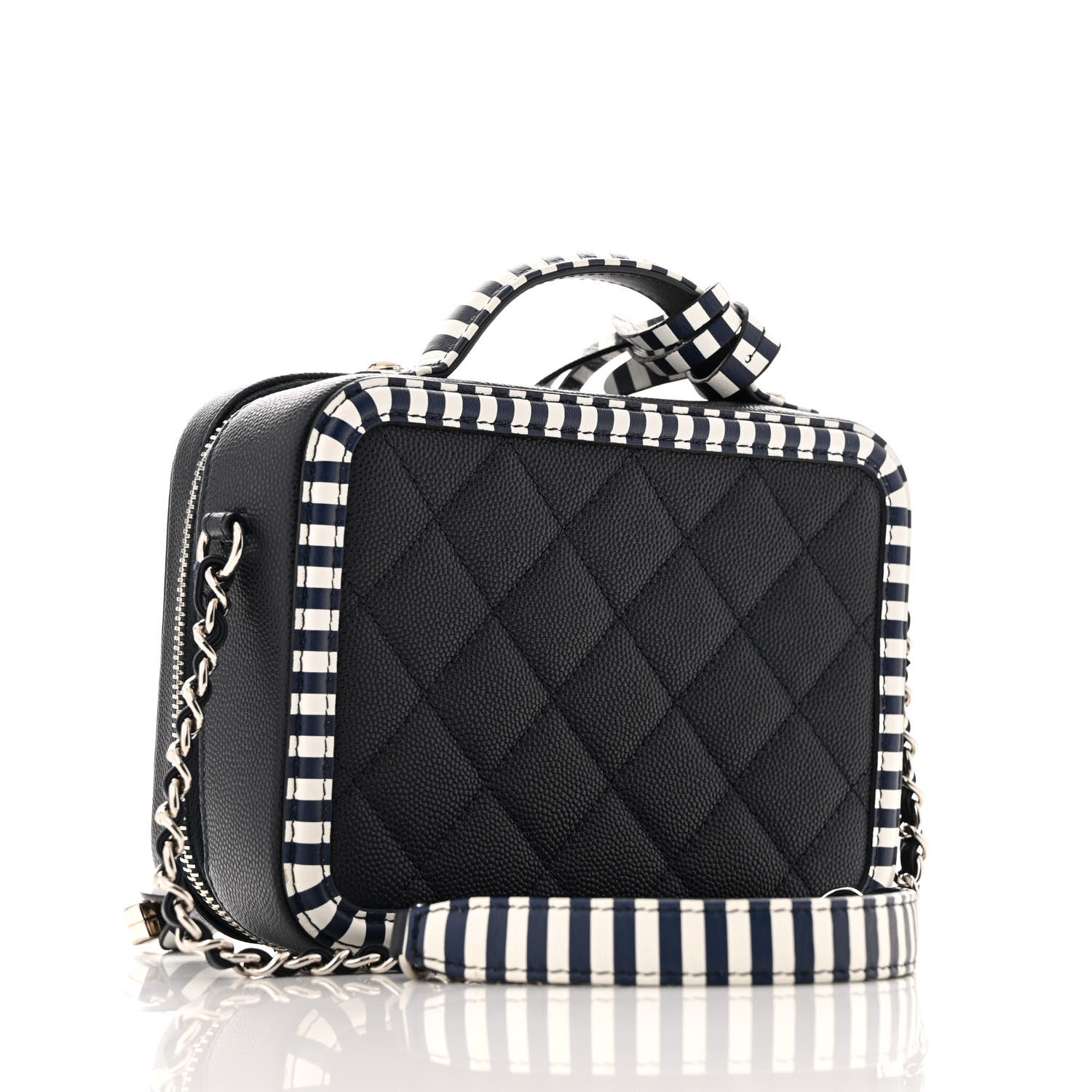 Caviar Quilted Striped Small CC Filigree Vanity Case Navy White