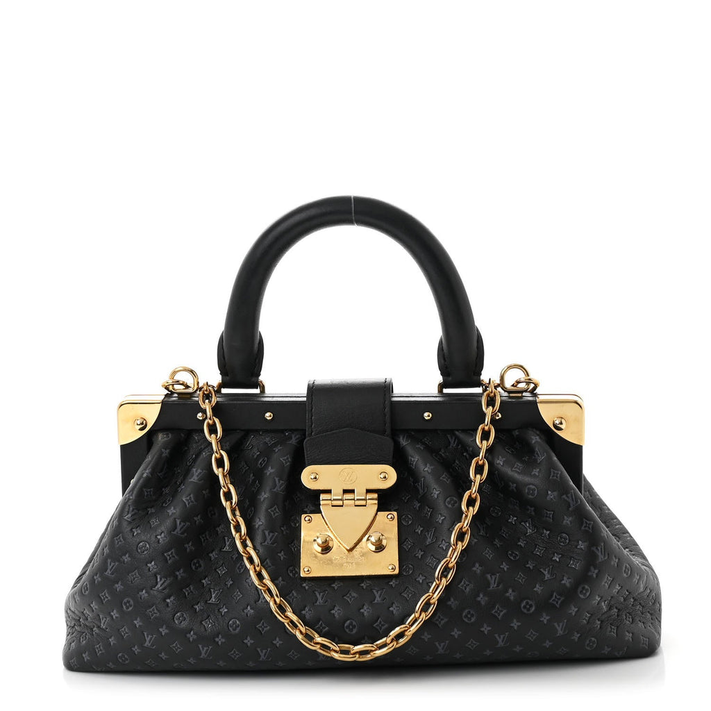 Calfskin Nanogram Embossed Clutch Black