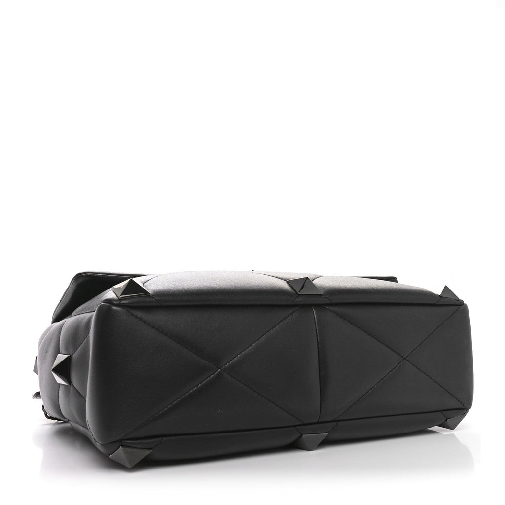 Nappa Monochrome Large Roman Stud Shoulder Bag Black