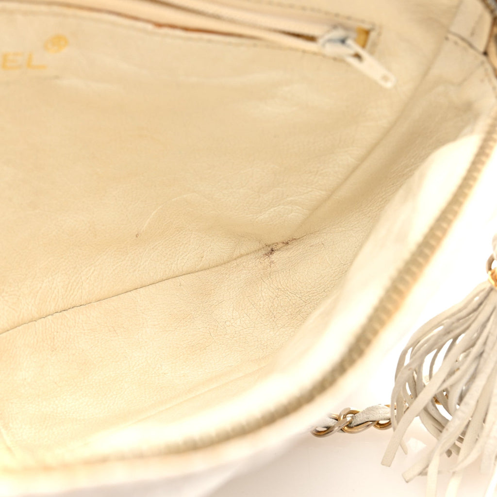 Lizard Quilted Small Tassel Camera Case White