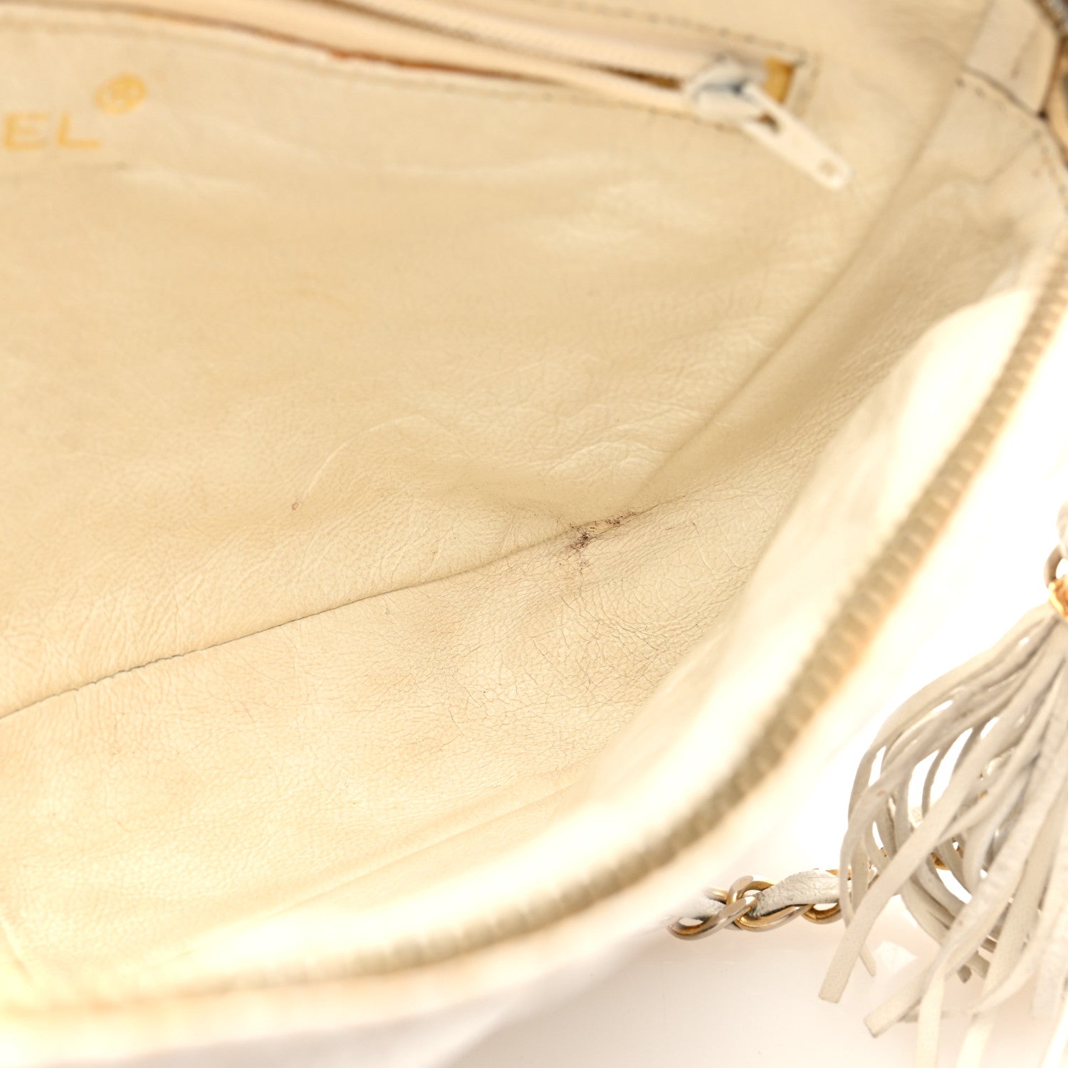 Lizard Quilted Small Tassel Camera Case White