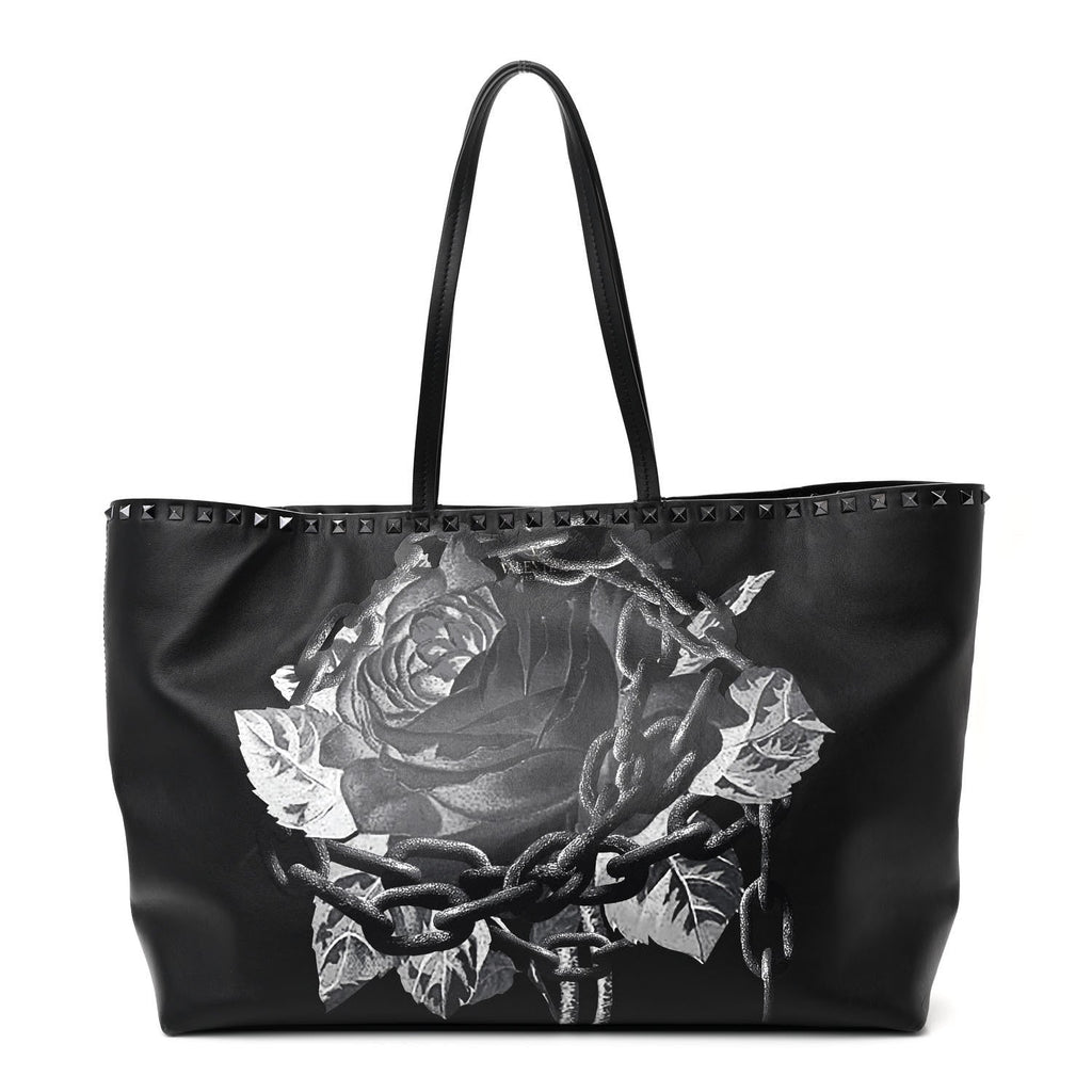 X UNDERCOVER Calfskin Print Rockstud Shoulder Tote Black