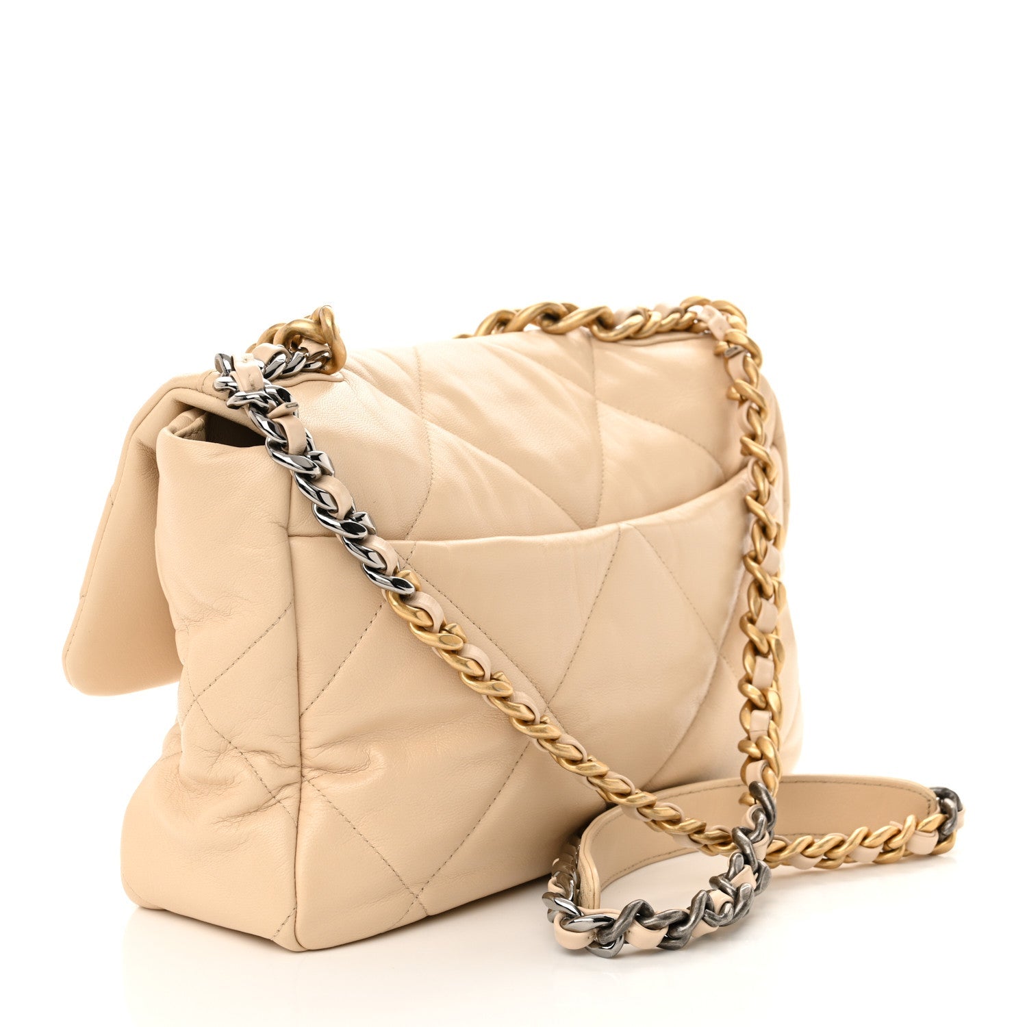 Lambskin Quilted Large Chanel 19 Flap Light Beige