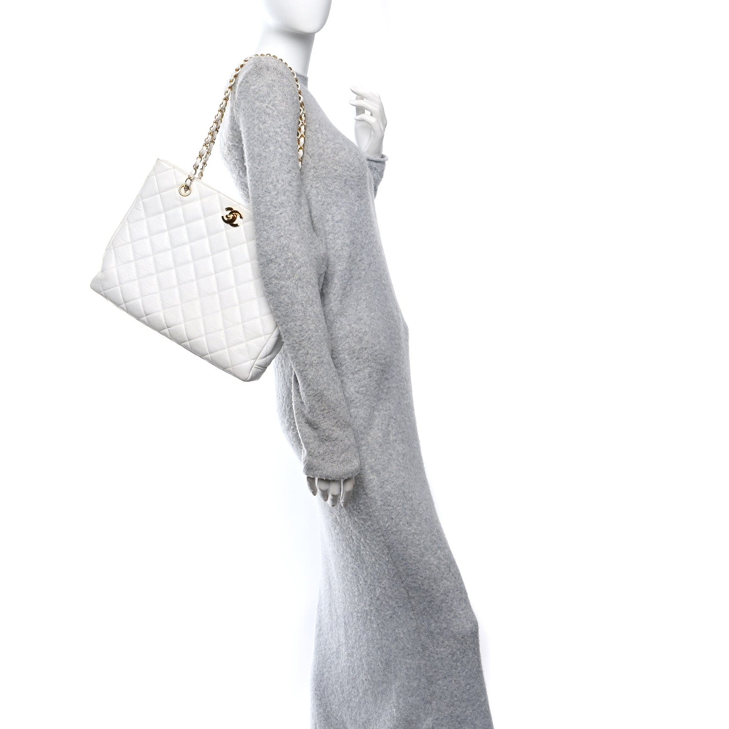 Caviar Quilted Shopper Tote White