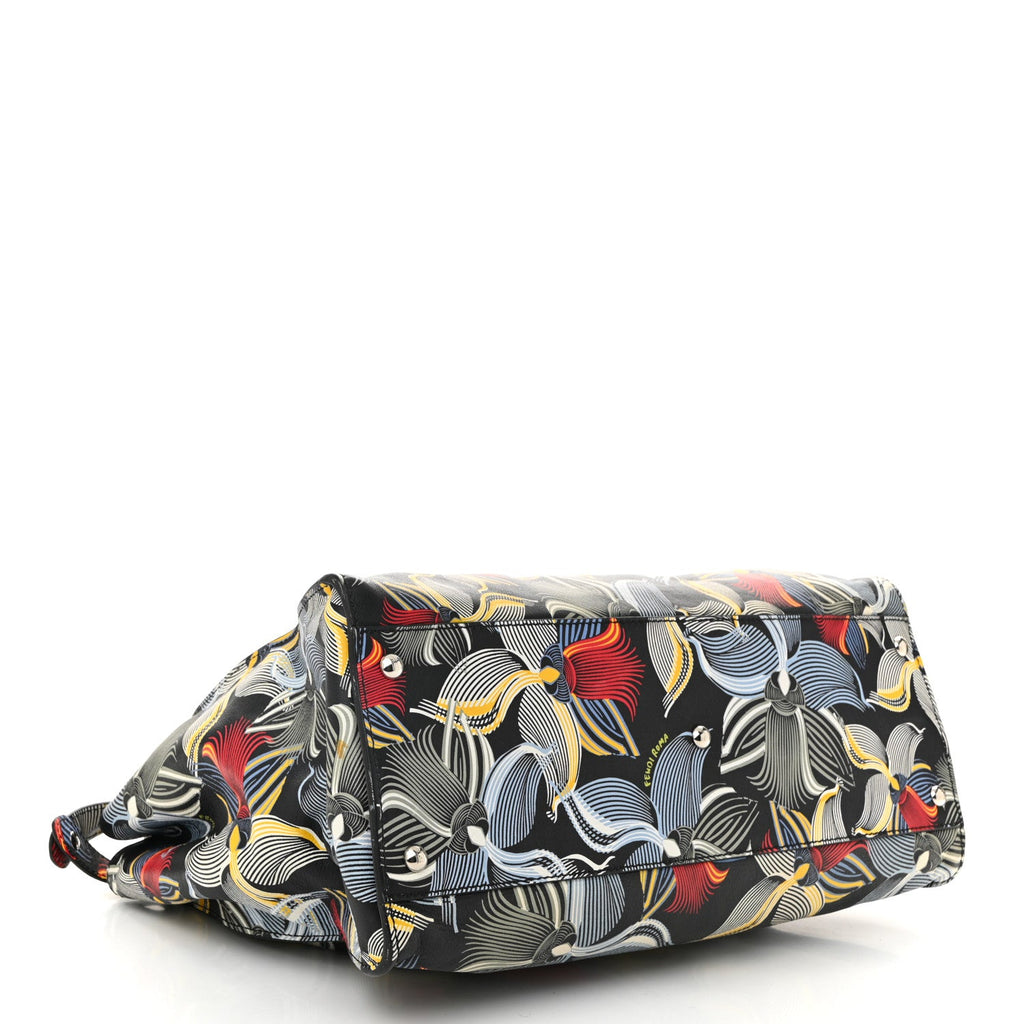 Calfskin Orchid Large Peekaboo Iconic Satchel Black Multicolor