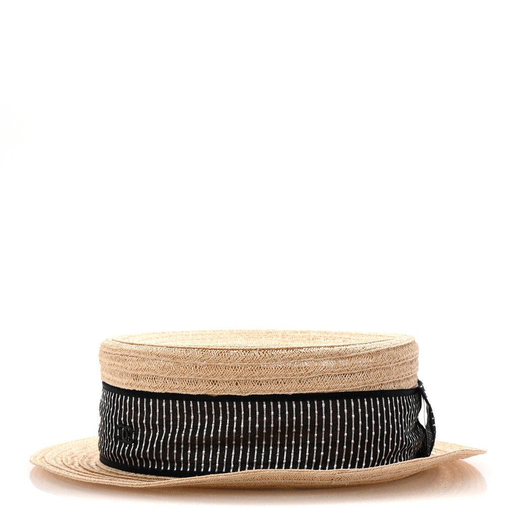 Straw Grosgrain Ribbon Hat M Beige Black