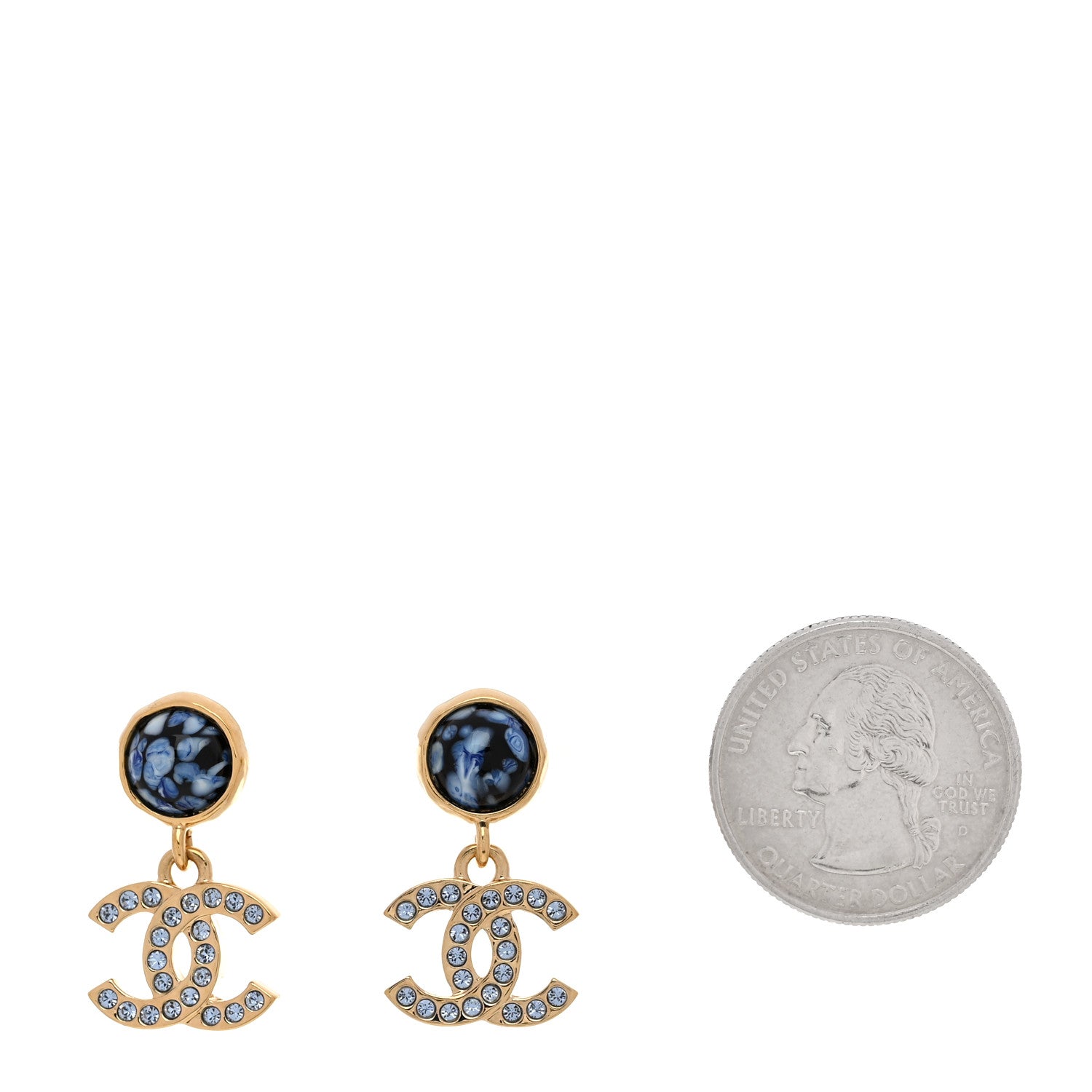 Crystal Stone CC Drop Earrings Blue Gold
