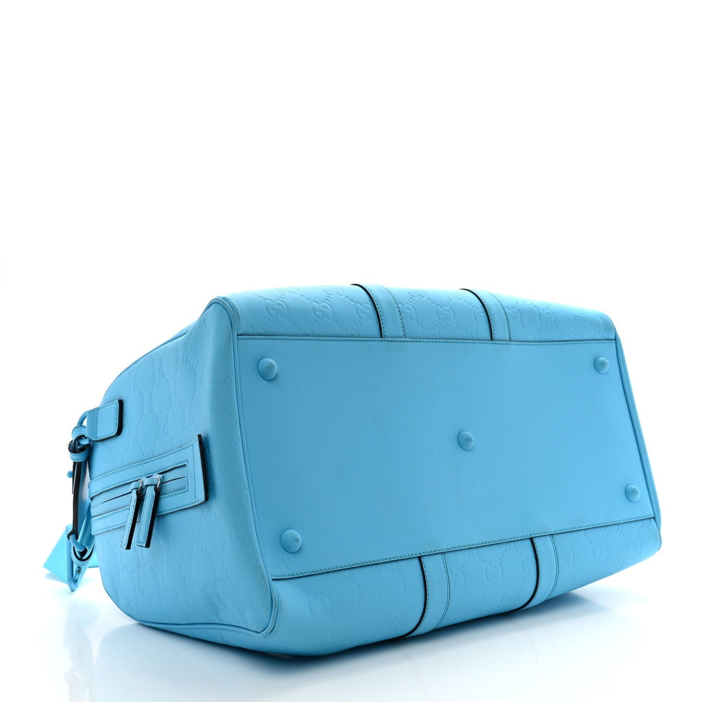 Rubber Effect GG Embossed Duffle Bag Bright Blue
