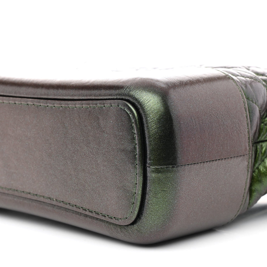 Metallic Aged Calfskin Chevron Quilted Medium Gabrielle Hobo Green