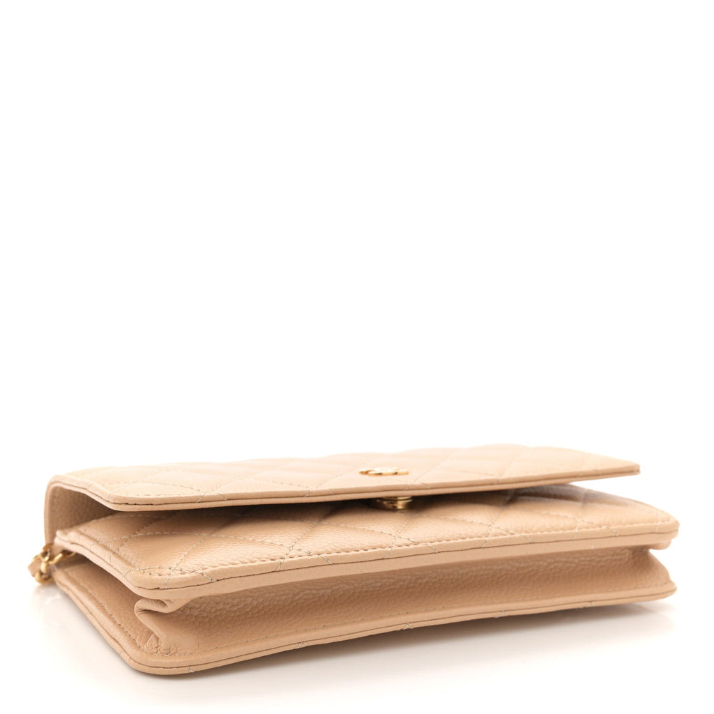 Caviar Quilted Wallet on Chain WOC Beige