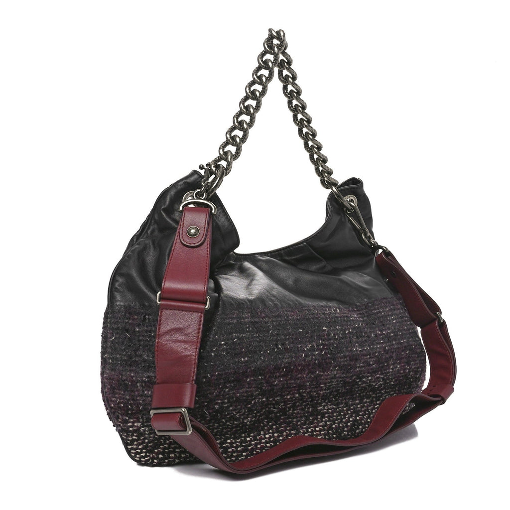 Calfskin Tweed Coco Pleats Hobo Black Burgundy