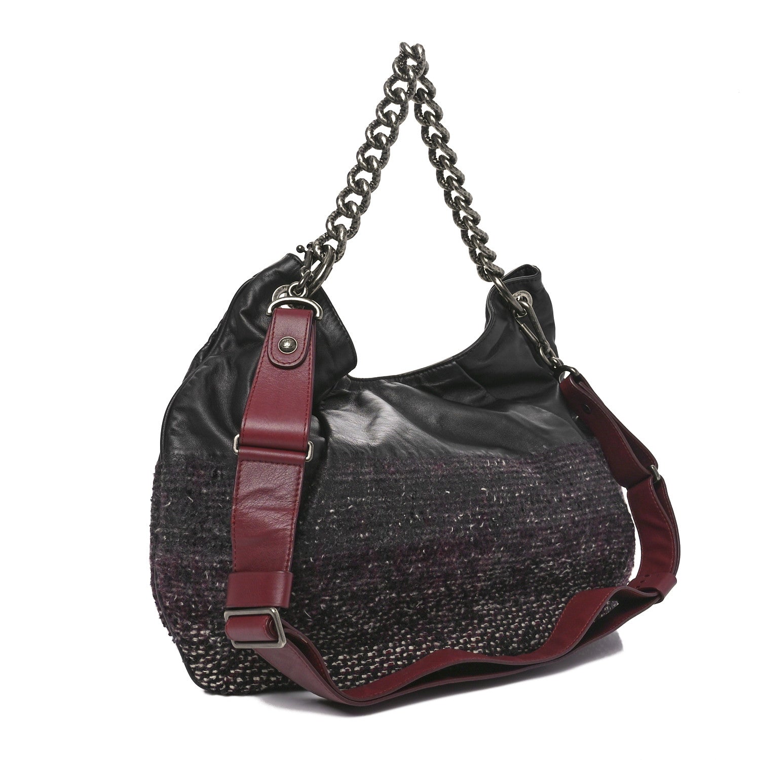 Calfskin Tweed Coco Pleats Hobo Black Burgundy