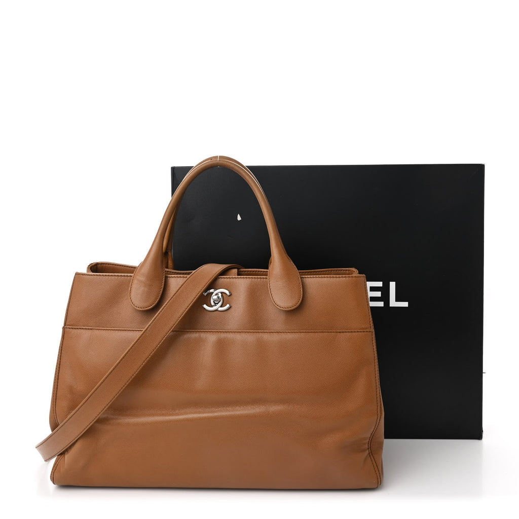 Caviar Medium Cerf Executive Shopper Tote Dark Beige