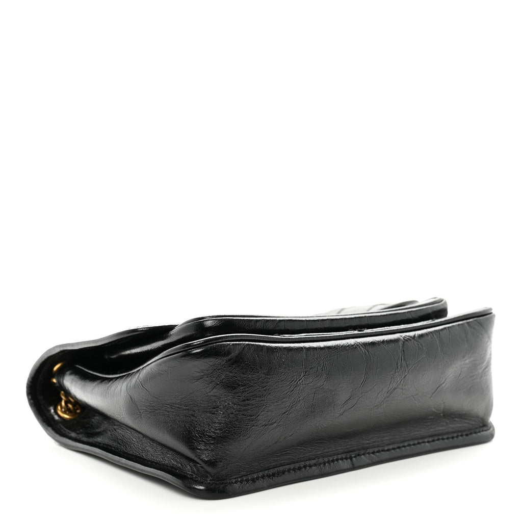 Crinkled Calfskin Matelasse Monogram Baby Niki Chain Satchel Black