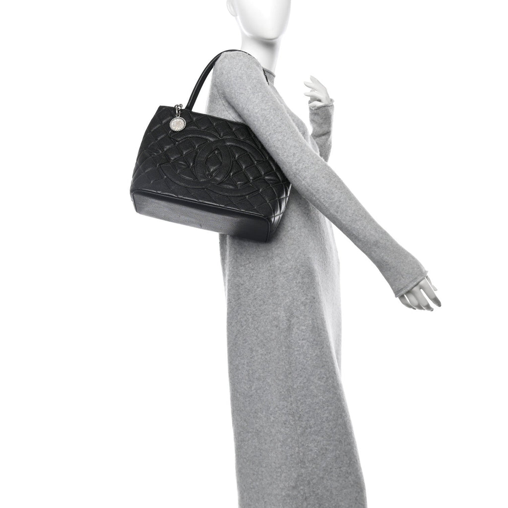 Caviar Quilted Medallion Tote Black