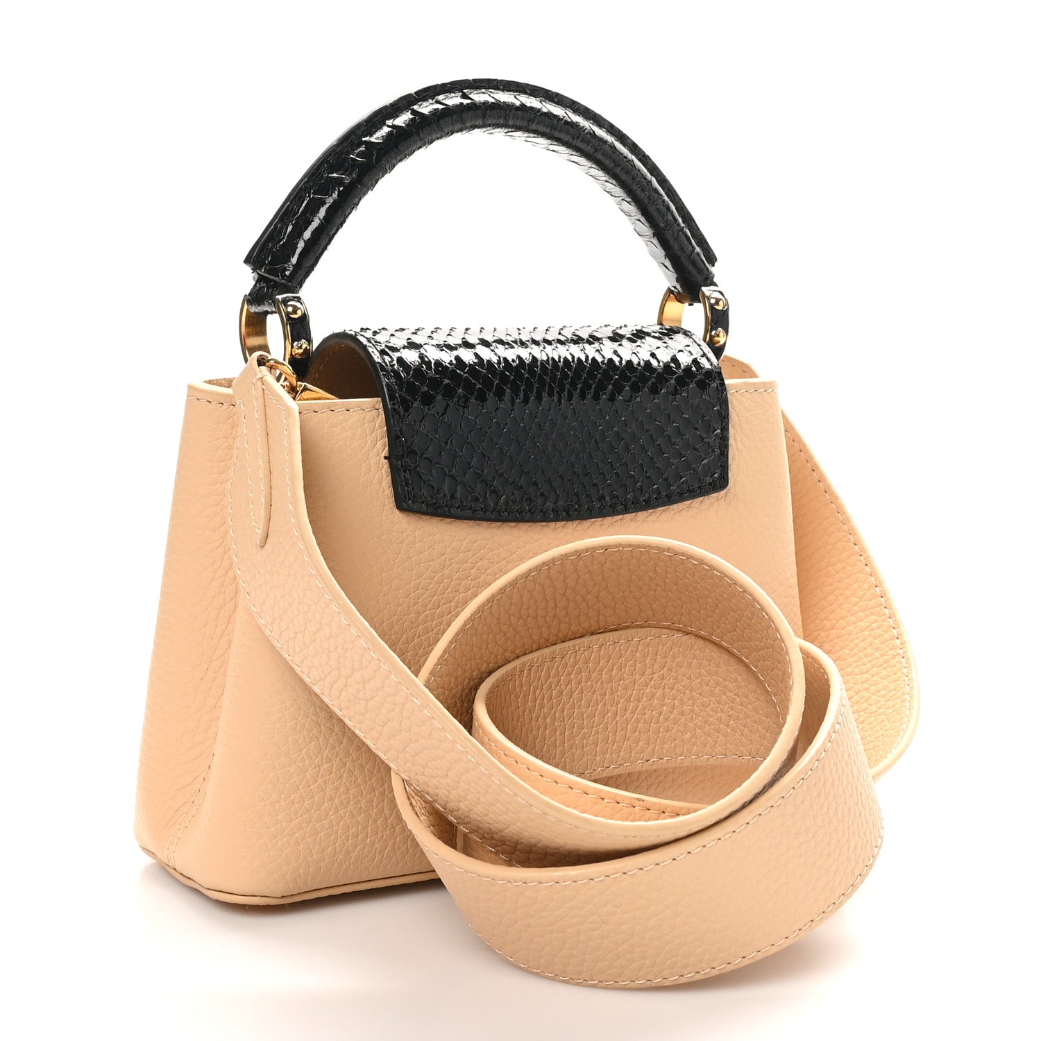 Taurillon Snakeskin Mini Capucines Beige Black