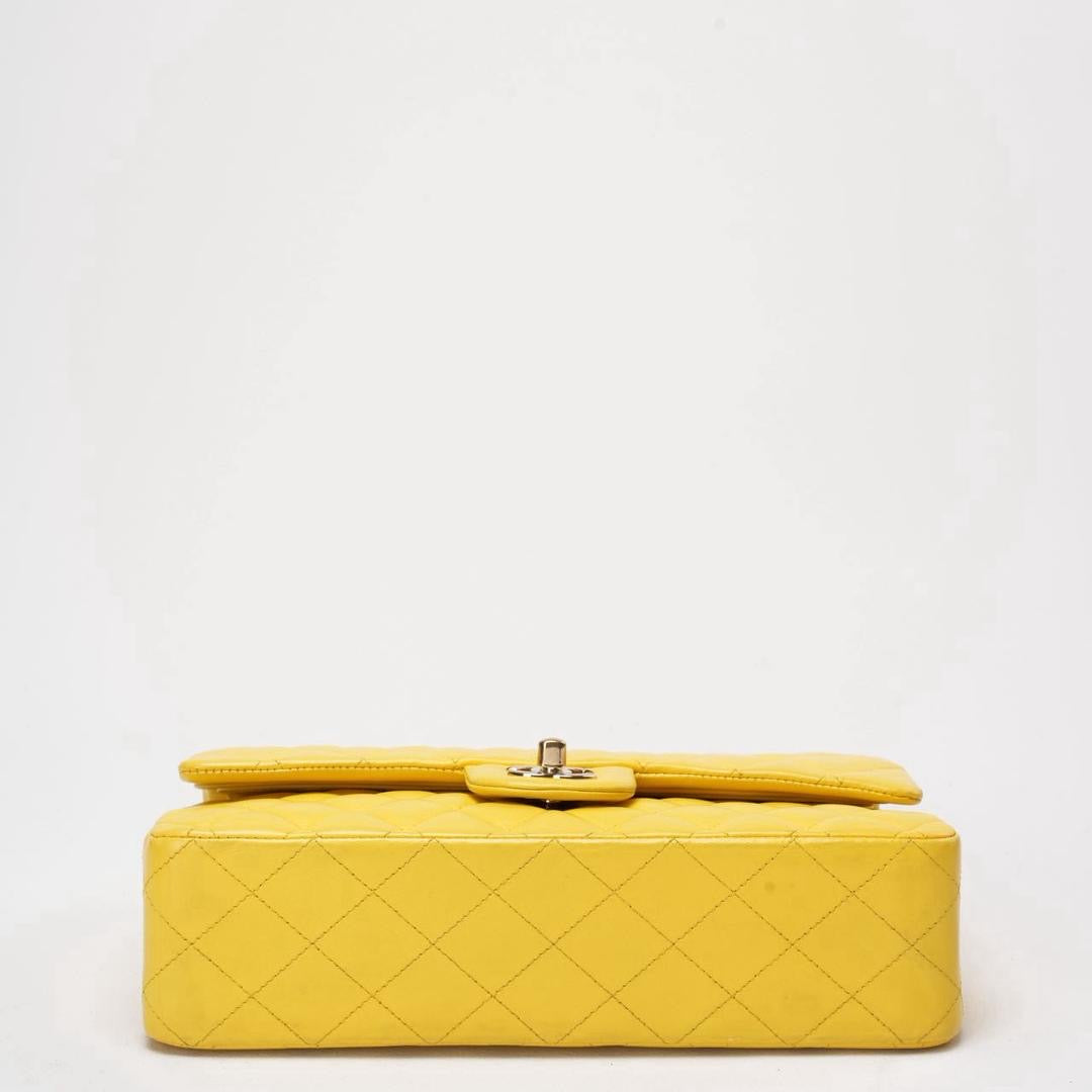 Chanel Yellow Lambskin Quilted Medium Double Flap Gold Hardware