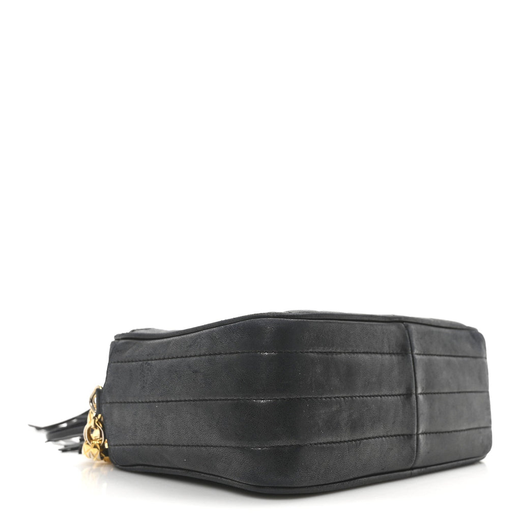 Lambskin Vertical Quilted Tassel Camera Case Black