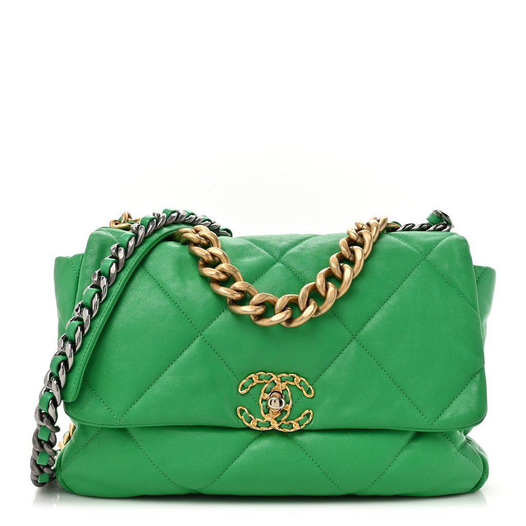 Goatskin Quilted Large Chanel 19 Flap Green