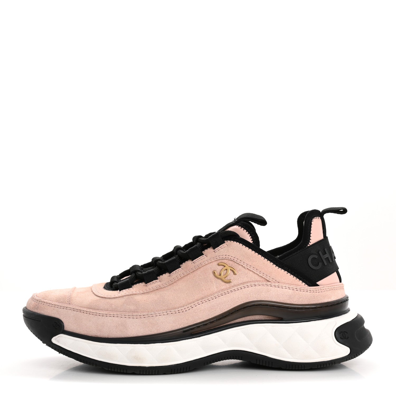 Suede Calfskin Nylon Grosgrain CC Sneakers 38.5 Light Pink