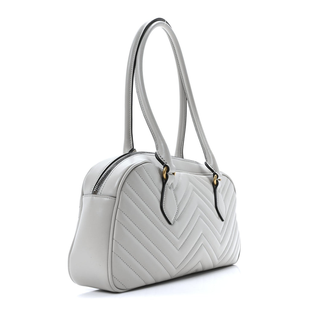 Calfskin Matelasse Medium GG Marmont East West Shoulder Bag Light Grey