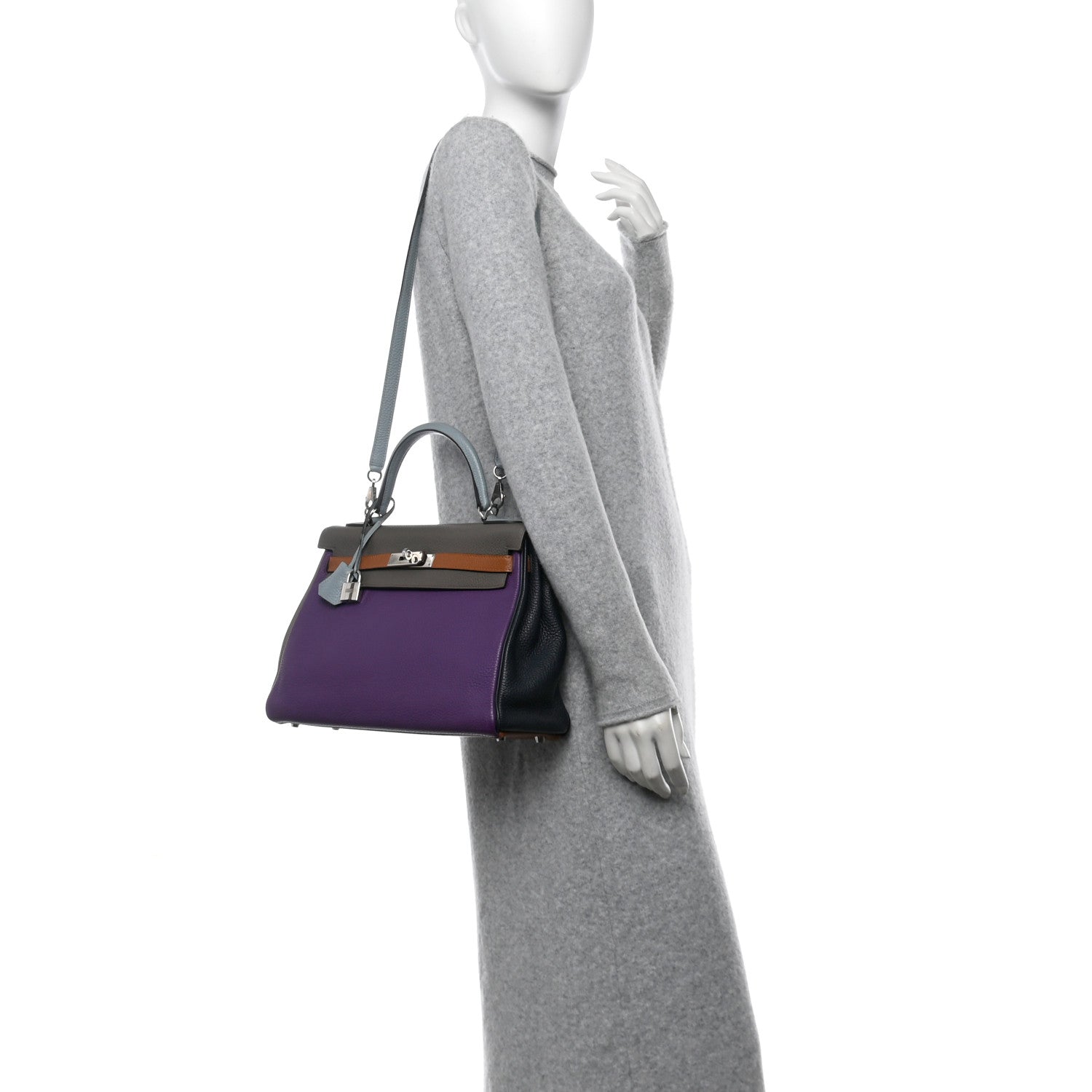Taurillon Clemence Arlequin Kelly Retourne 32 Ultraviolet Etain Bleu Lin Bleu Orage Gold