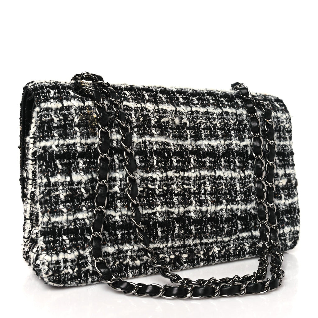 Tweed Quilted Medium Double Flap Black