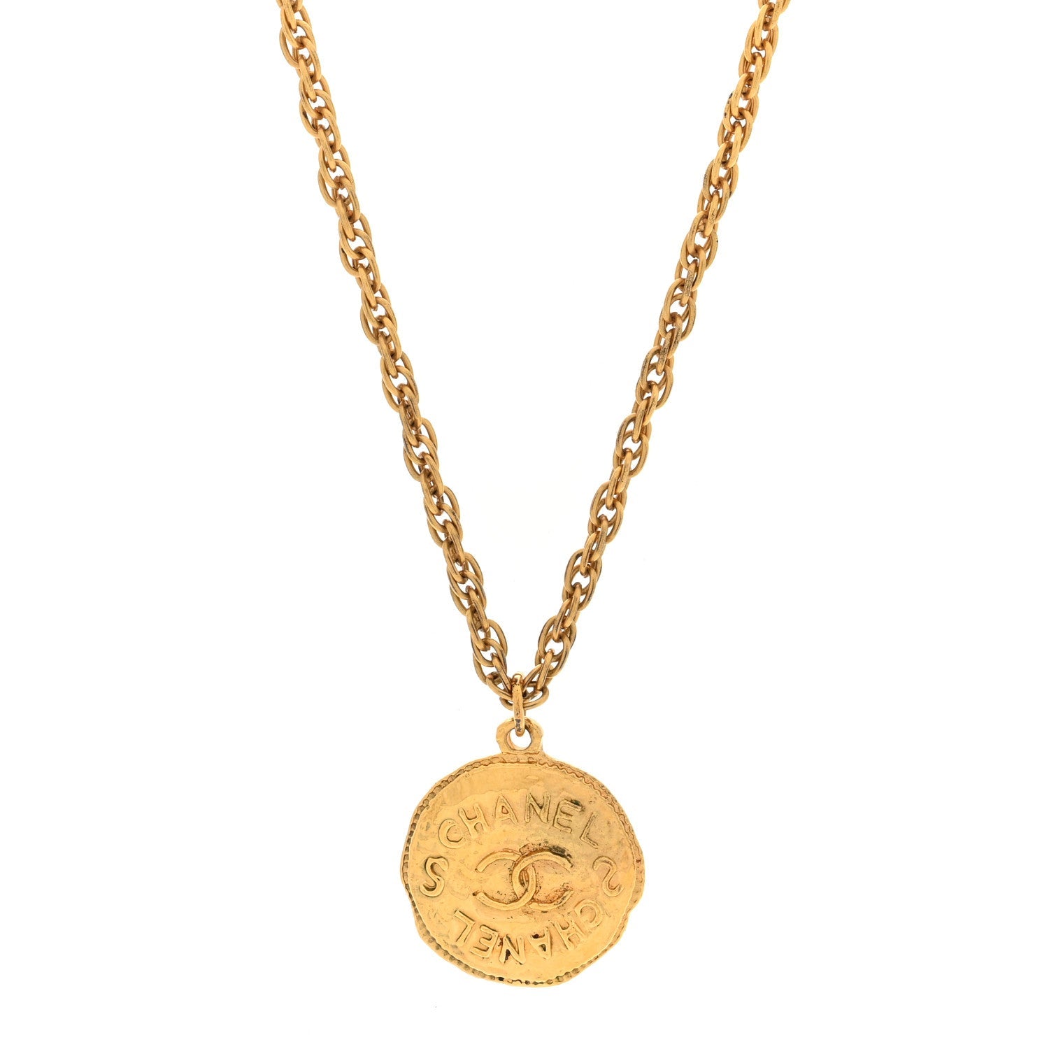 Metal CC Medallion Chain Necklace Gold