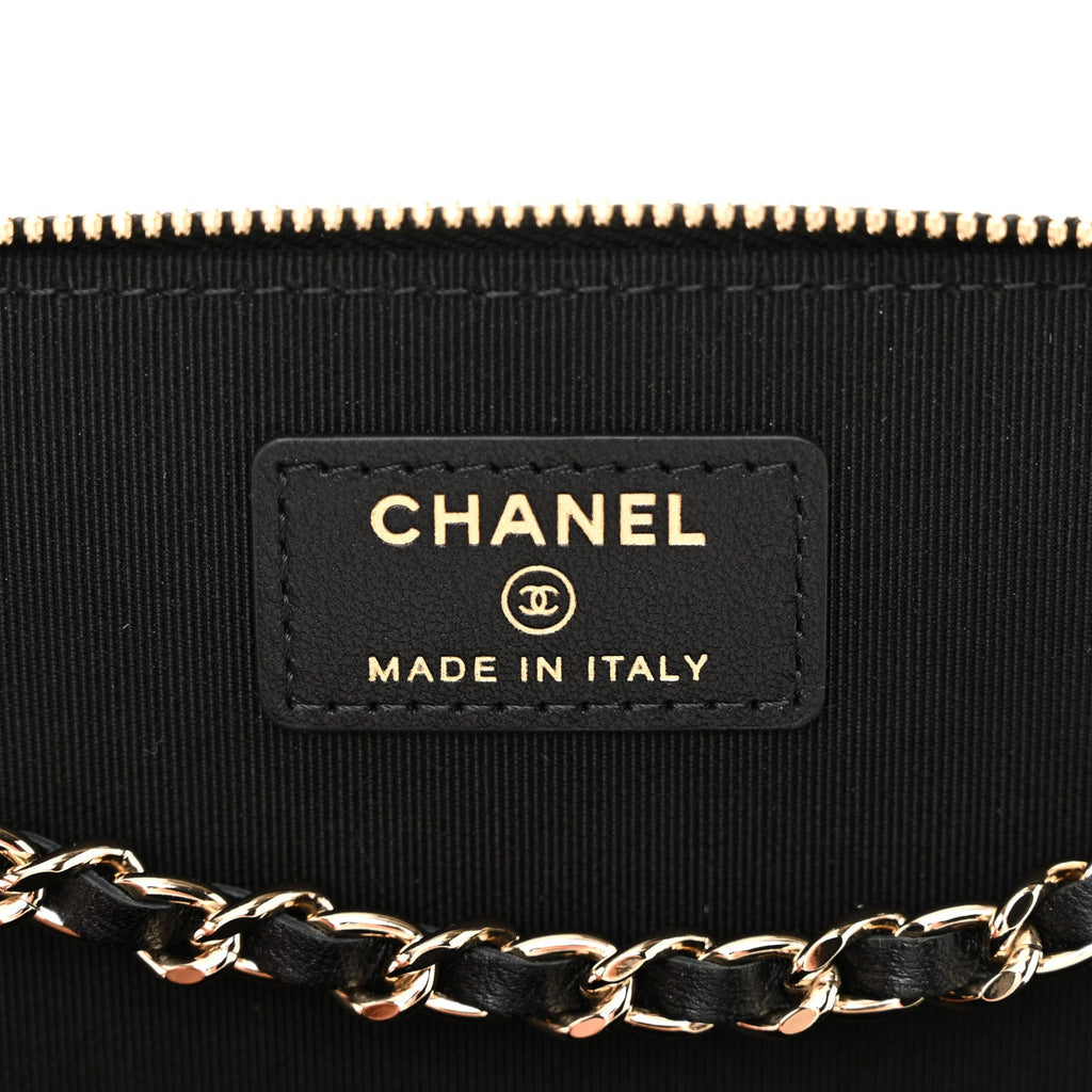 Lambskin Camellia Embossed Small Vanity Case With Chain Black