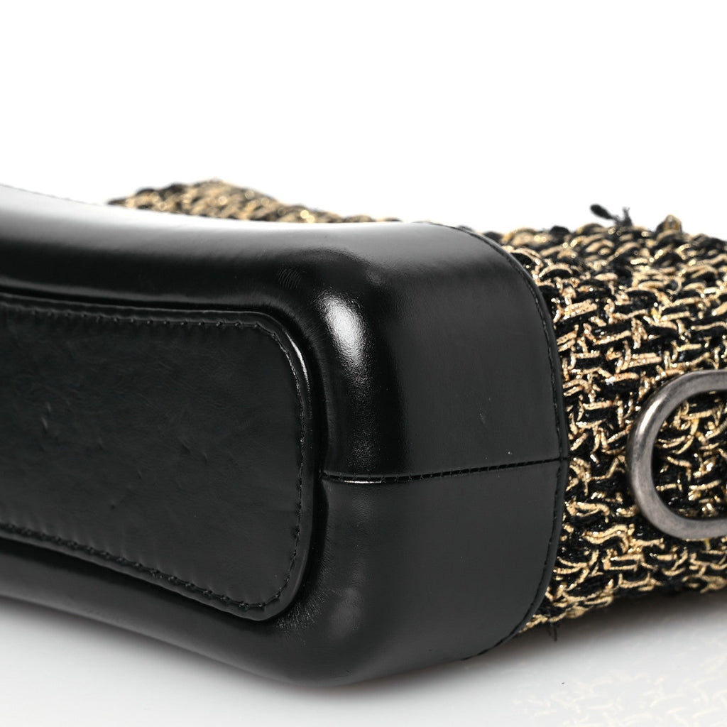 Tweed Calfskin Quilted Small Gabrielle Hobo Black Gold