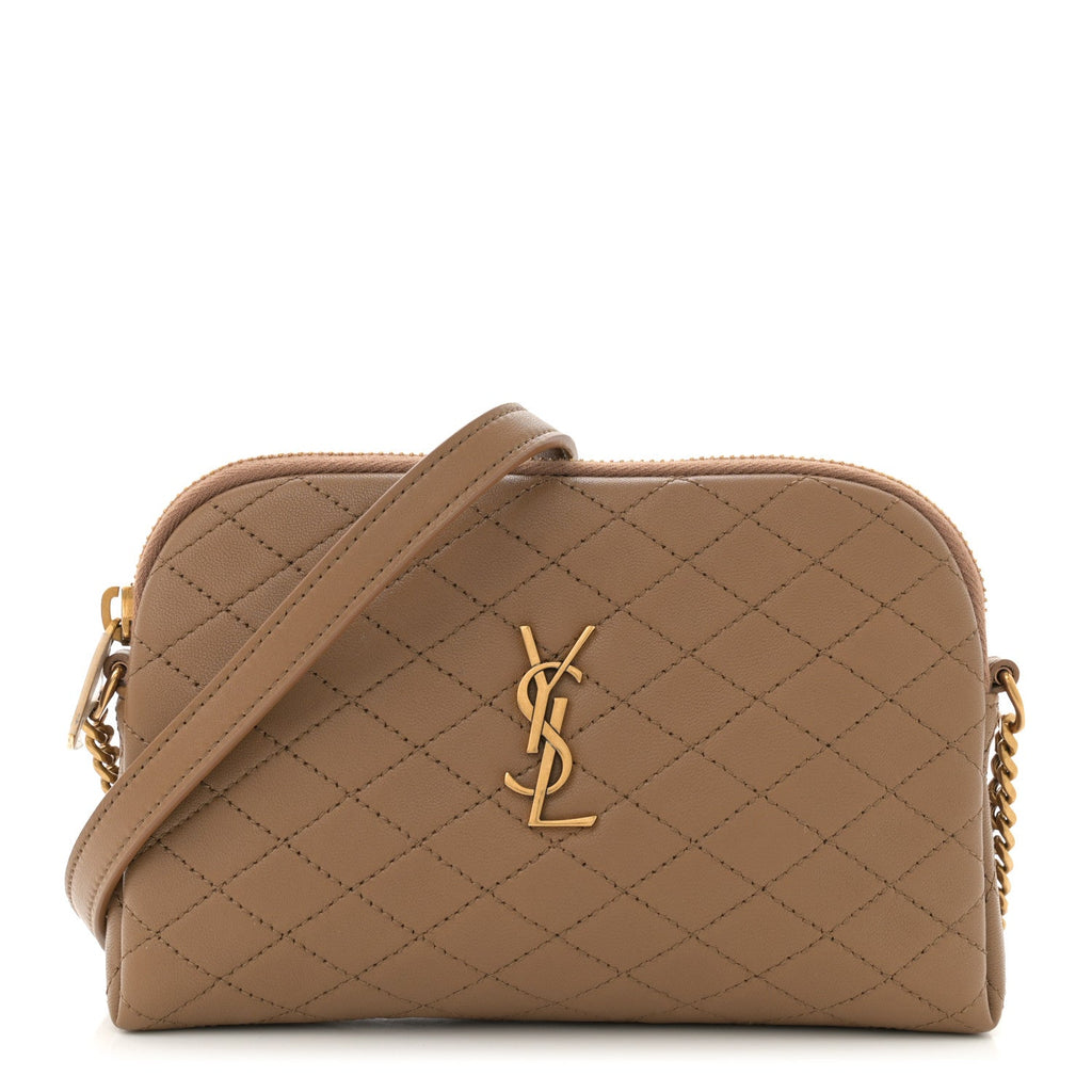 Lambskin Quilted Gaby Zipped Pouch Dark Cork