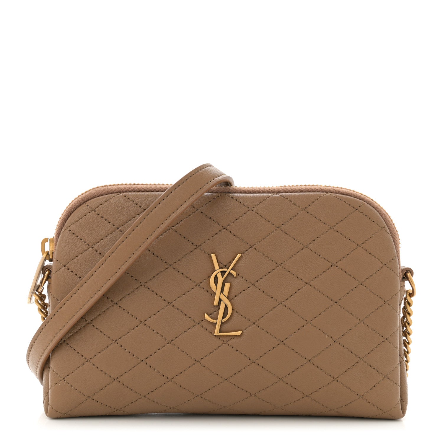 Lambskin Quilted Gaby Zipped Pouch Dark Cork