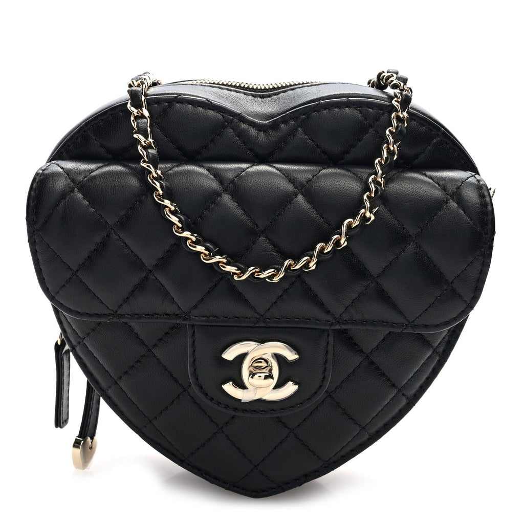 Lambskin Quilted CC In Love Heart Bag Black