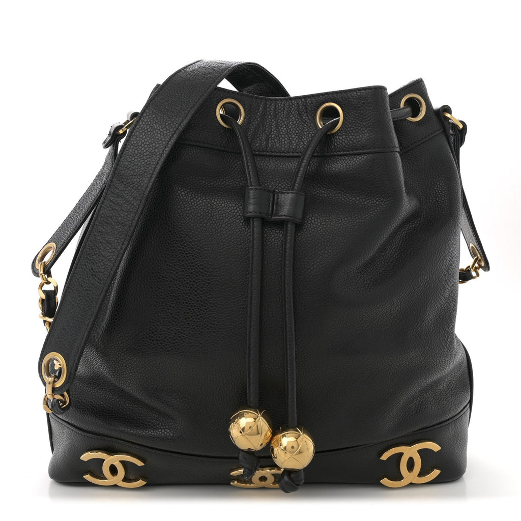 Caviar CC Drawstring Shoulder Bag Black