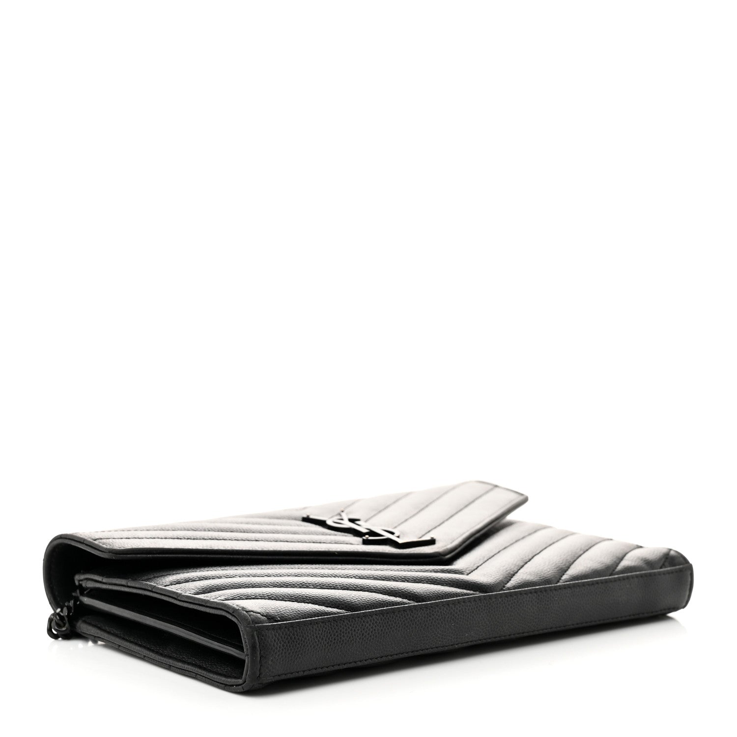 Grain De Poudre Matelasse Chevron Monogram Monochrome Chain Wallet Black