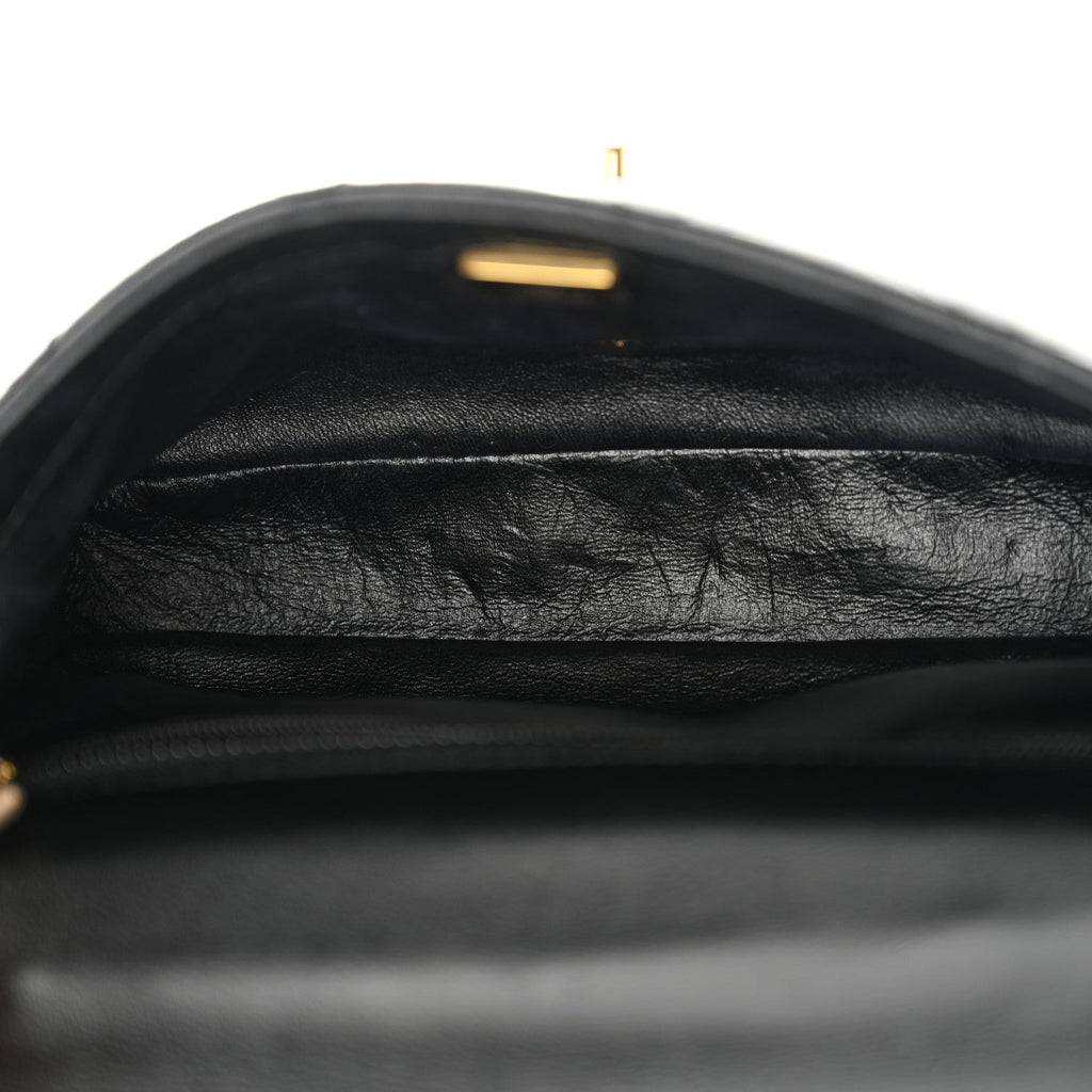 Shiny Lambskin Quilted Golden Links Top Handle Flap Black