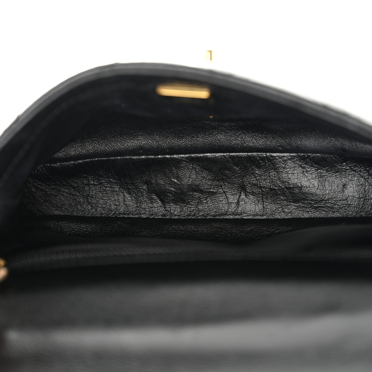 Shiny Lambskin Quilted Golden Links Top Handle Flap Black