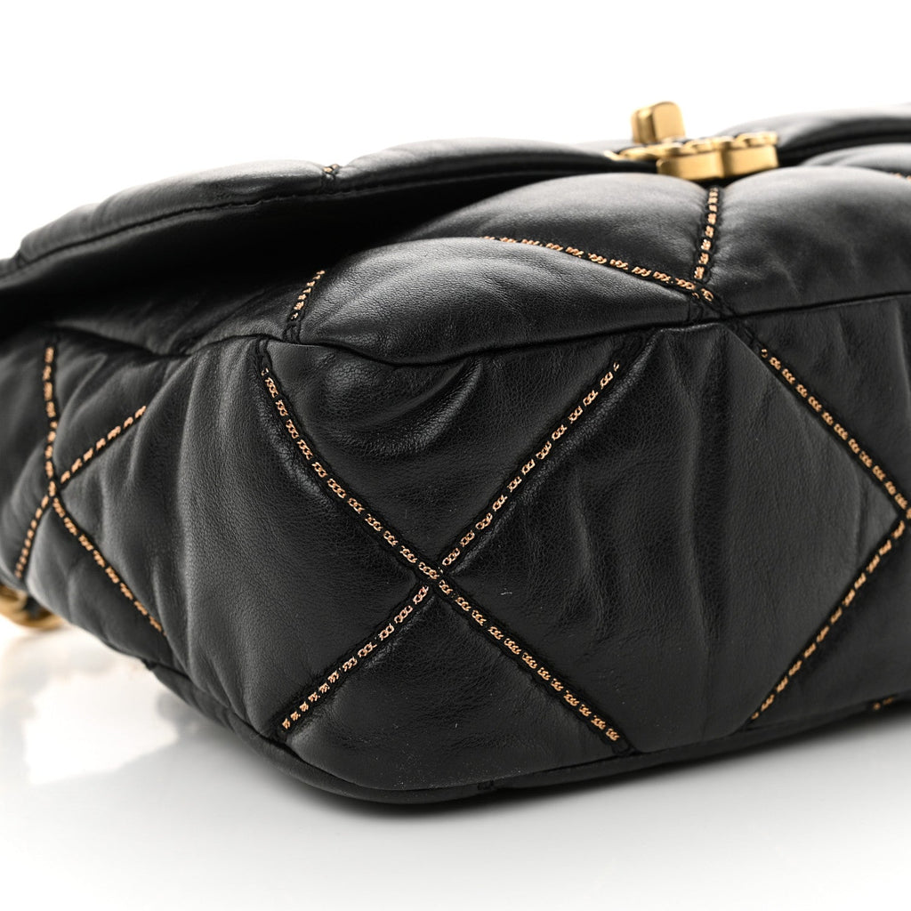 Lambskin Chain Quilted Medium Chanel 19 Flap Black
