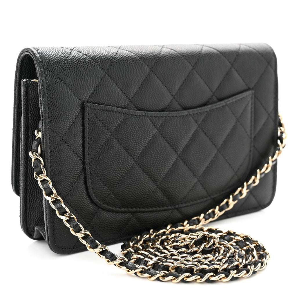 Caviar Quilted Striated CC Wallet On Chain WOC Black
