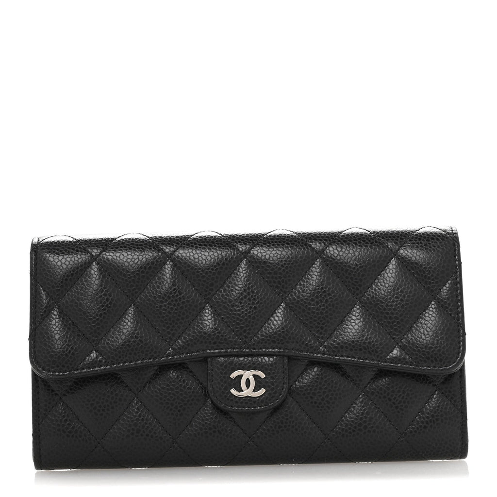 Caviar Quilted Large Gusset Flap Wallet Black