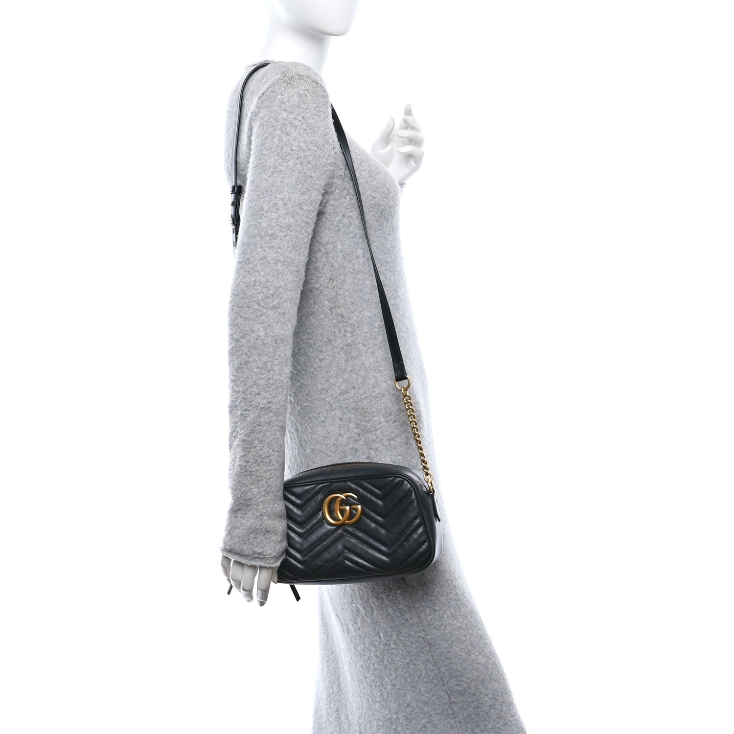 Calfskin Matelasse Small GG Marmont Chain Shoulder Bag Black