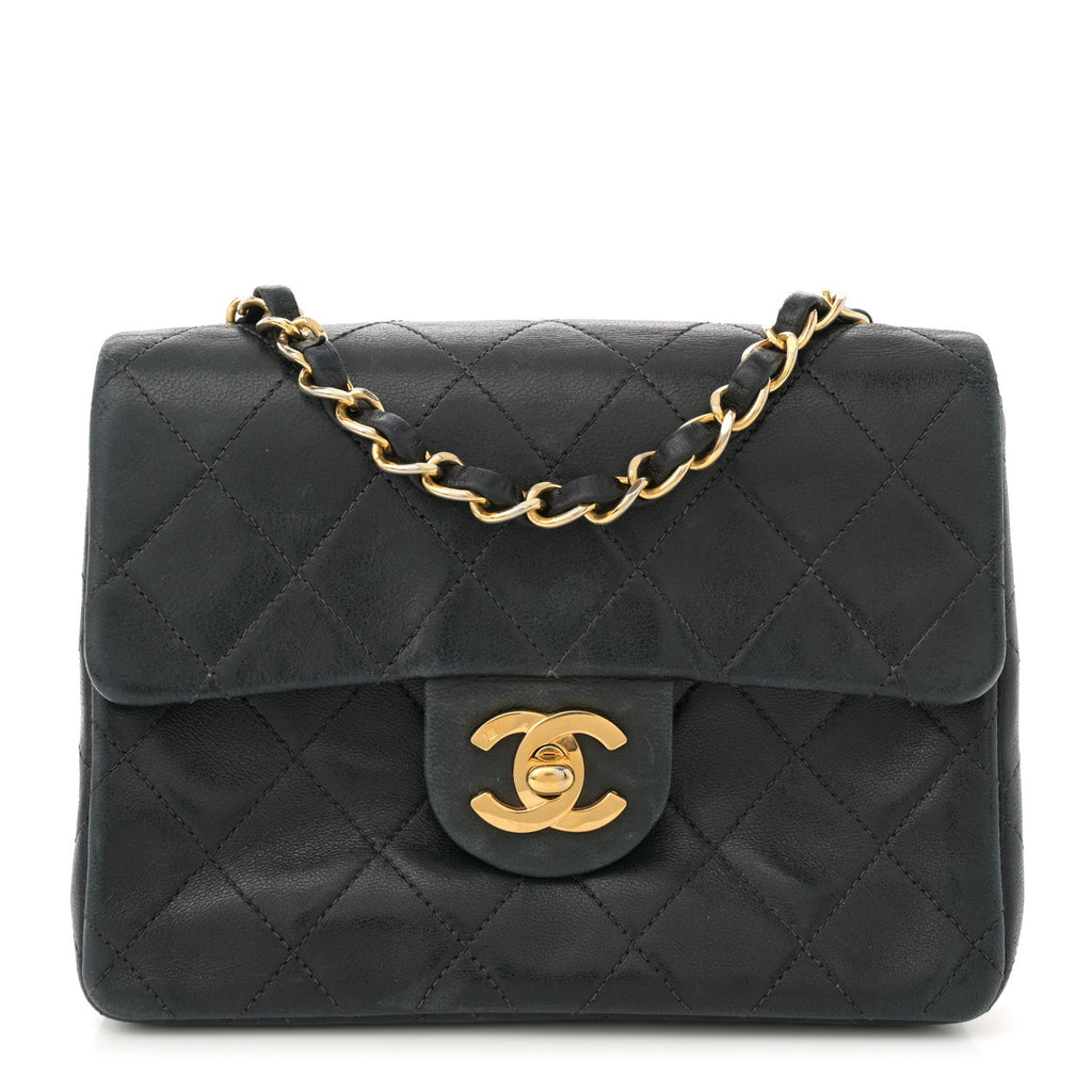 Lambskin Quilted Mini Square Flap Black