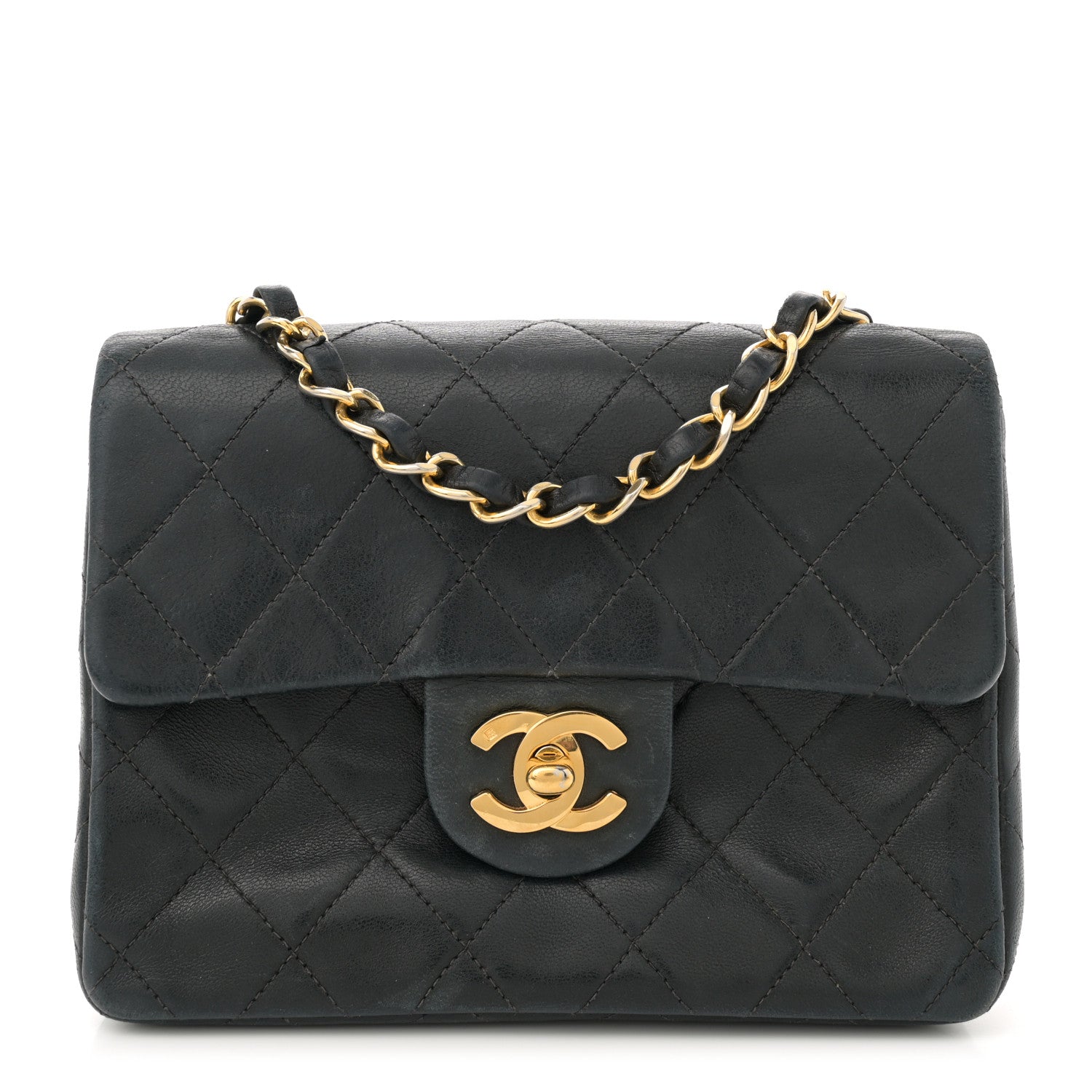 Lambskin Quilted Mini Square Flap Black