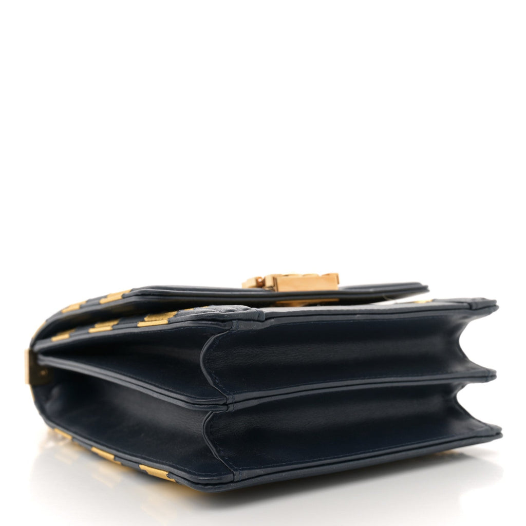 Metallic Lambskin Striped North South Boy Flap Navy Gold