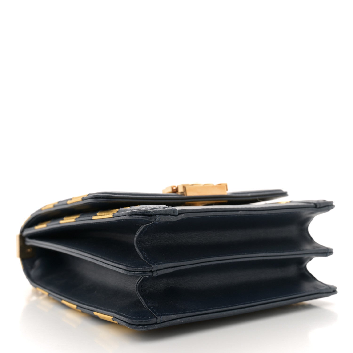 Metallic Lambskin Striped North South Boy Flap Navy Gold