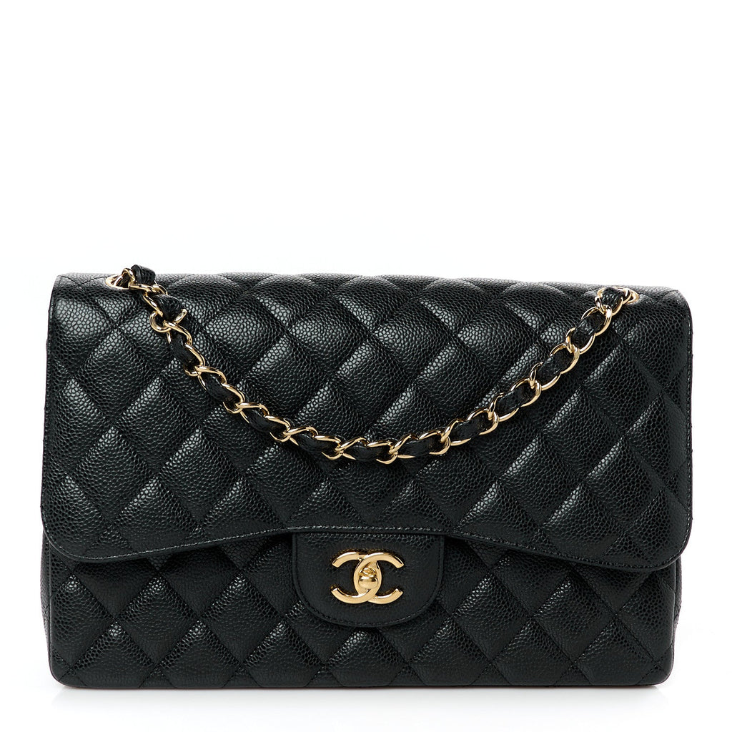 Caviar Quilted Jumbo Double Flap Black